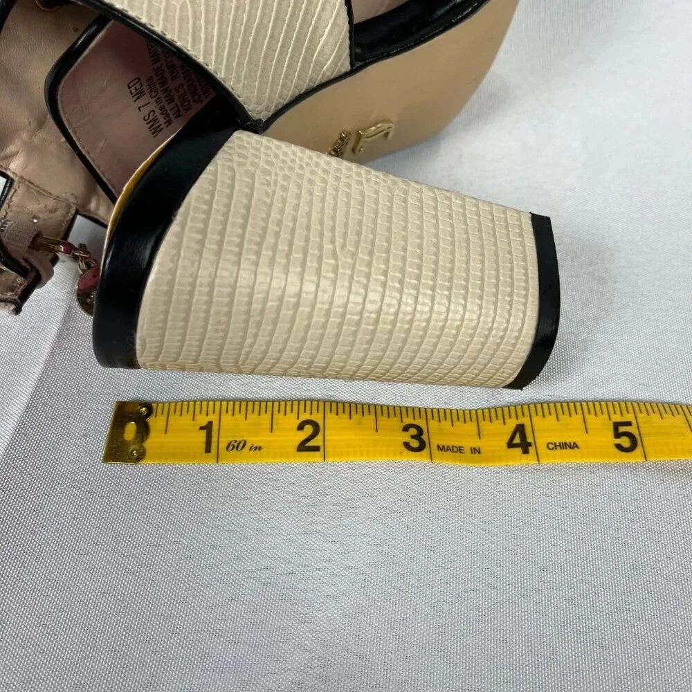Juicy Couture Y2K Open Toe Lace Up Strap Block‎ Heels Sandals Beige/Cream/Black